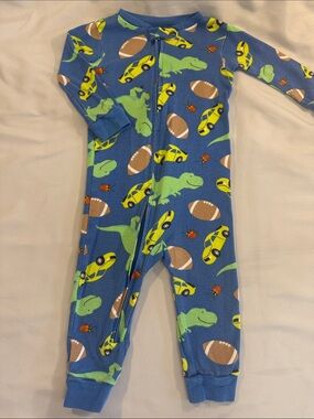 Simple joys Blue Dino & Sports Zip-Front Kids Pajamas Bodysuit